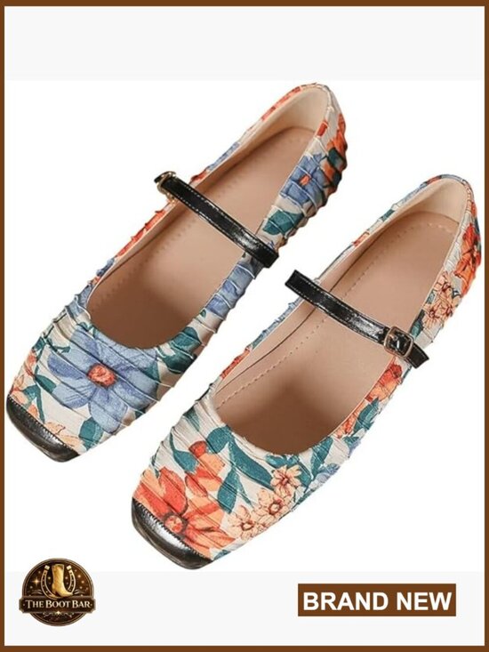 Shoes - Women's Mary Jane Flats Square Toe Slip On Buckle Flats Comfortable Casual Flat